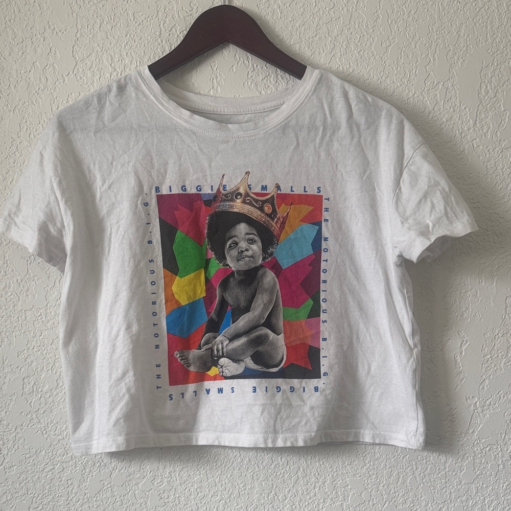 Biggie Smalls White Kids Graphic Tee with Colorful Crown Art